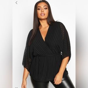 Plus Size Kimono Sleeve Peplum Wrap Blouse Size 24